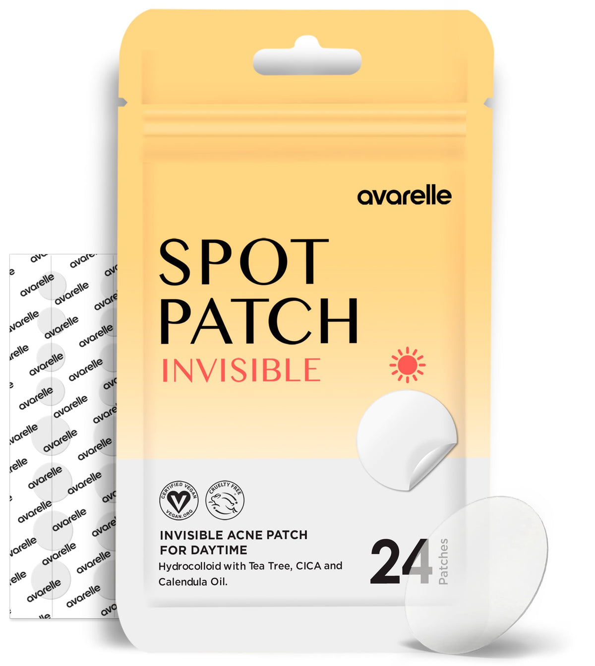 Pansement AVARELLE invisible pour acné, usage diurne discret et efficace.