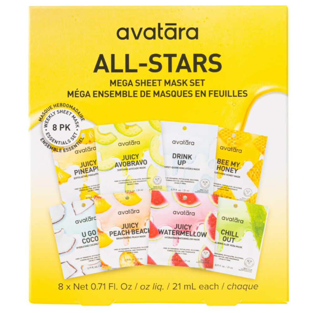 Masques Avatara All-Stars dans l’emballage, prêt pour une routine soin pratique