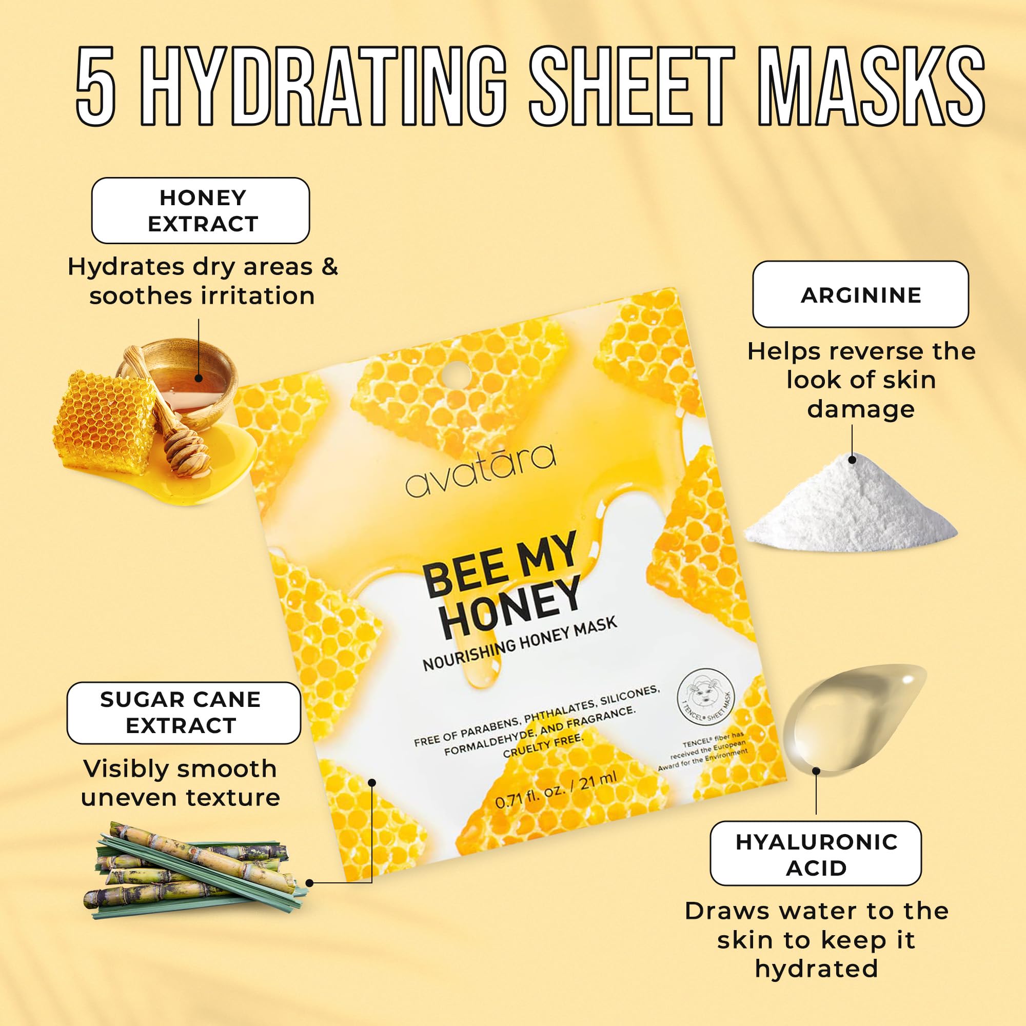Avatara Bee My Honey masque visage fibre Tencel, douceur naturelle.