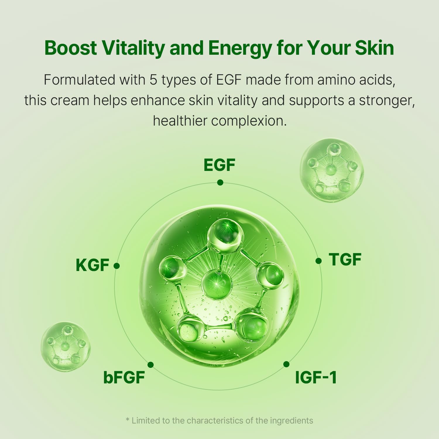 AVCA EGF Cica Repair Cream démontrant les cinq types d’EGF.
