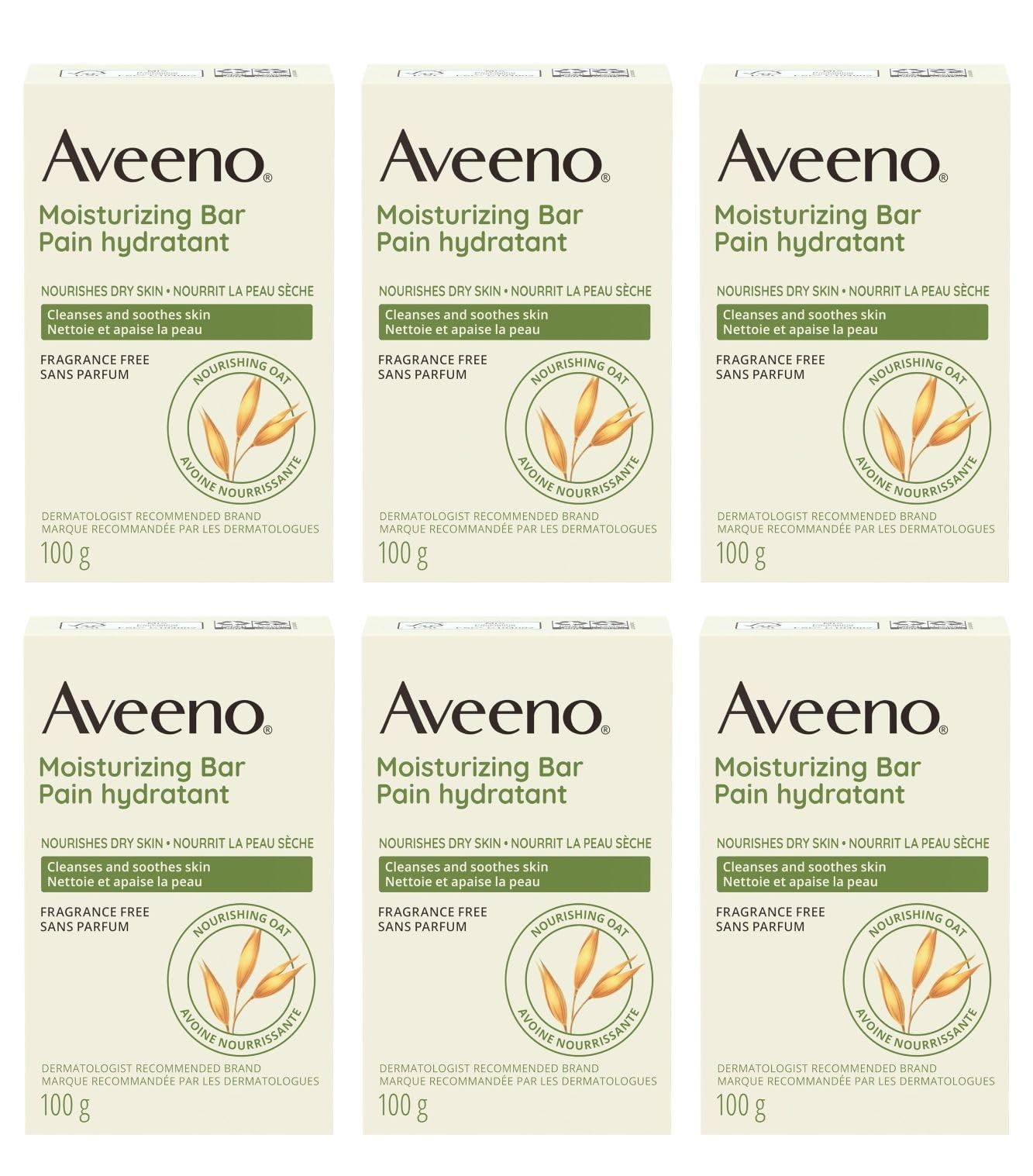 Aveeno barre-nettoyante-douce-visage-pack-6 – nettoyage doux du visage et peau plus lisse