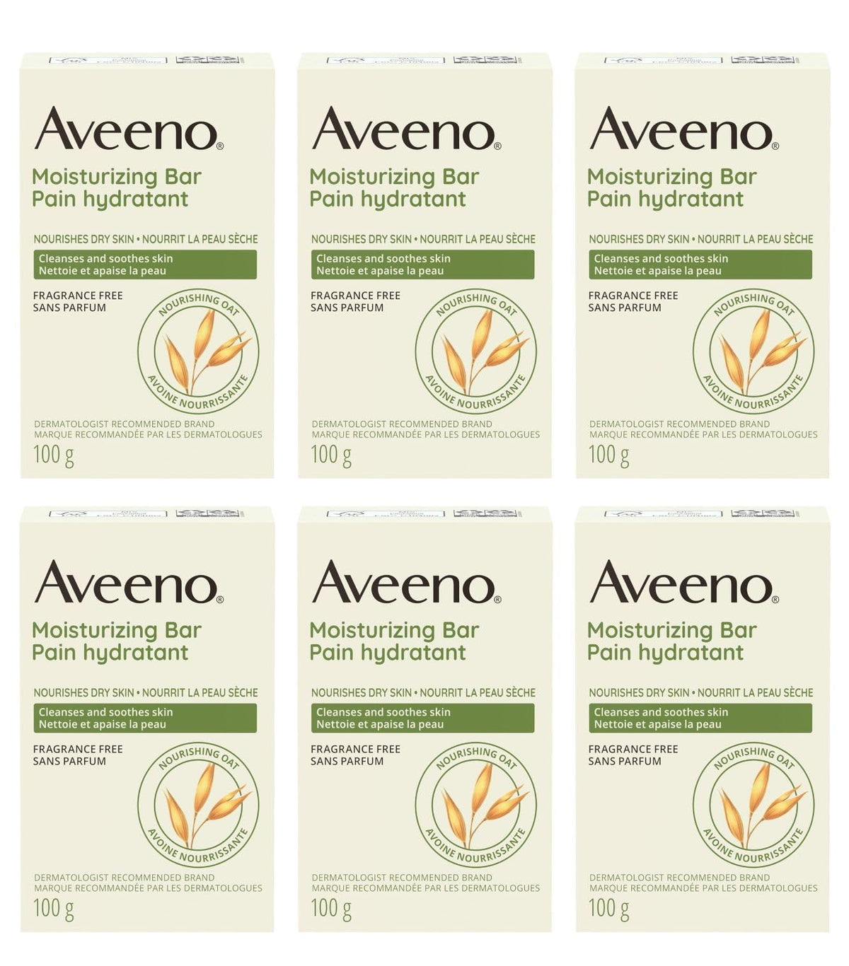 Aveeno barre-nettoyante-douce-visage-pack-6 – nettoyage doux du visage et peau plus lisse