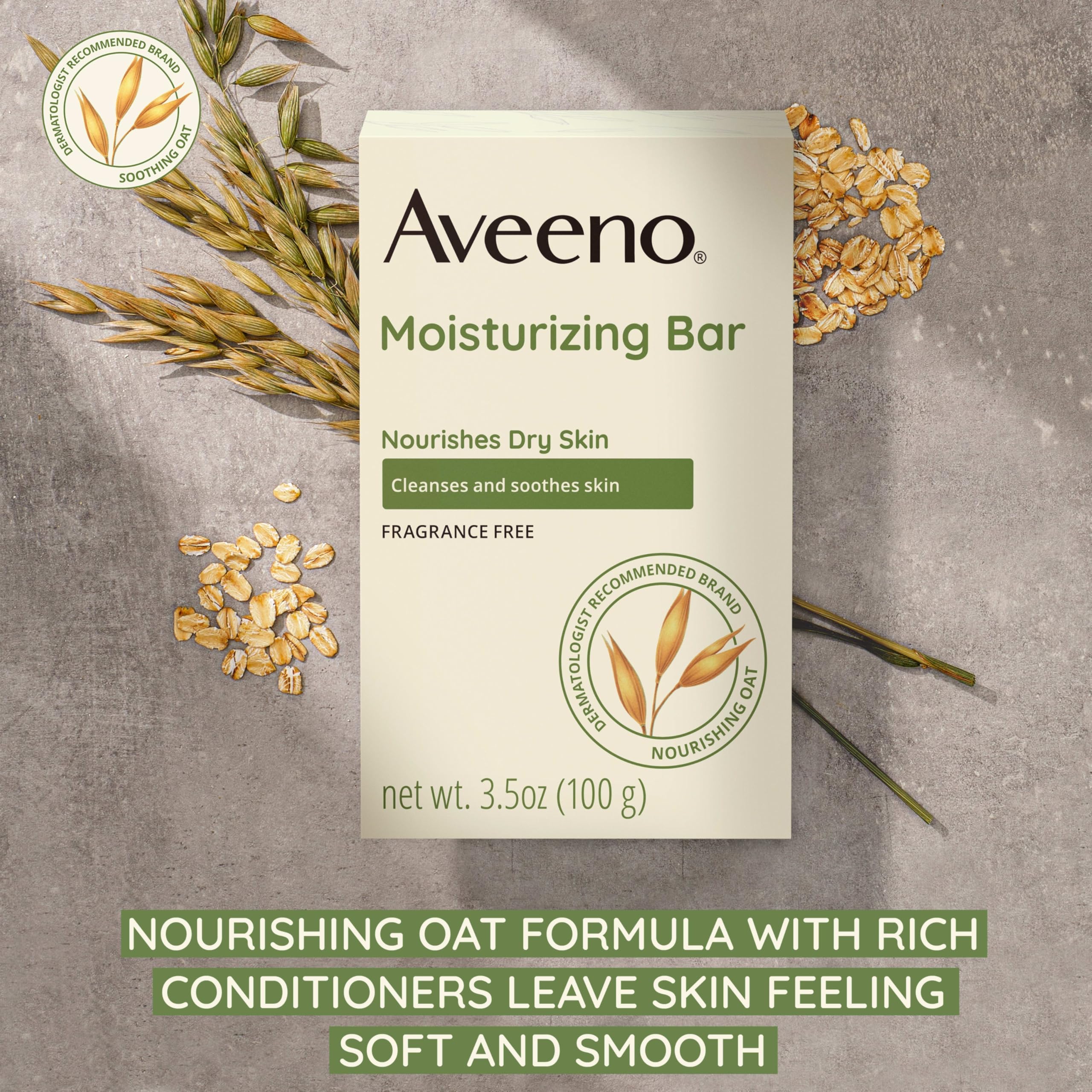 Aveeno barre nettoyante visage avoine nourrissante, hydratation douce pour la peau