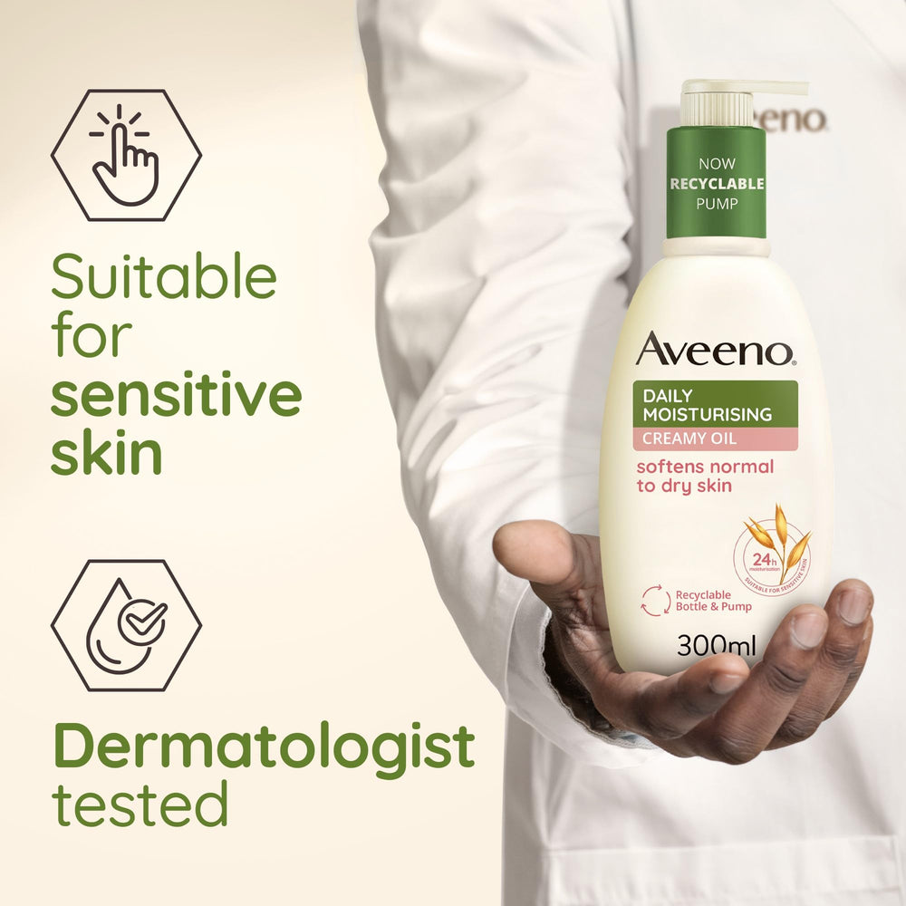 Aveeno 300ml, format pratique pour l'hydratation quotidienne.