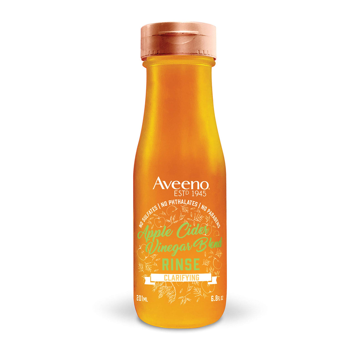 Aveeno, bouteille qui verse du vinaigre de pomme pour clarifier les cheveux.