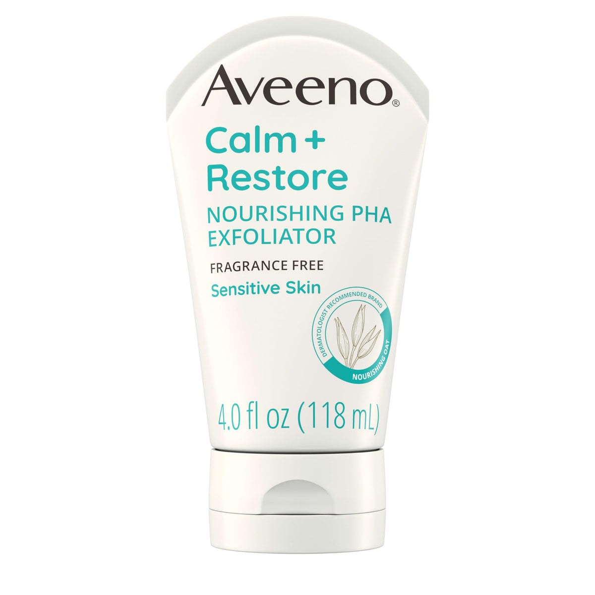 Aveeno Calm + Restore, bouteille d’exfoliant prête pour une exfoliation douce.