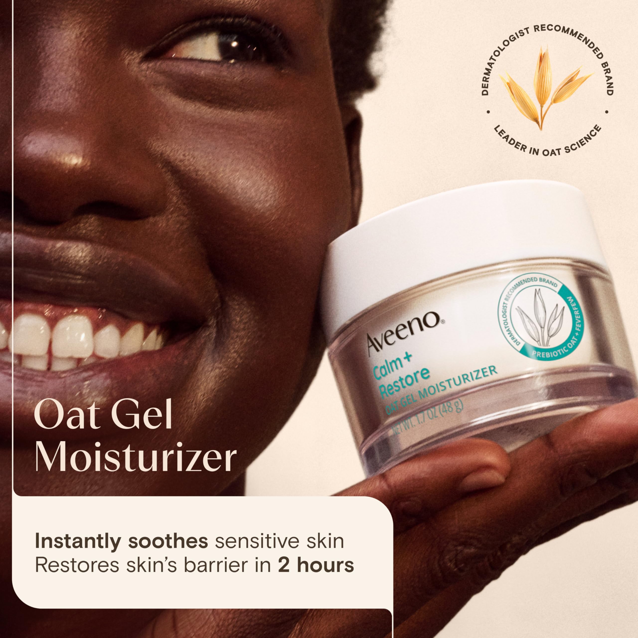Aveeno Calm et Restore gel visage: absorption rapide pour une utilisation quotidienne.
