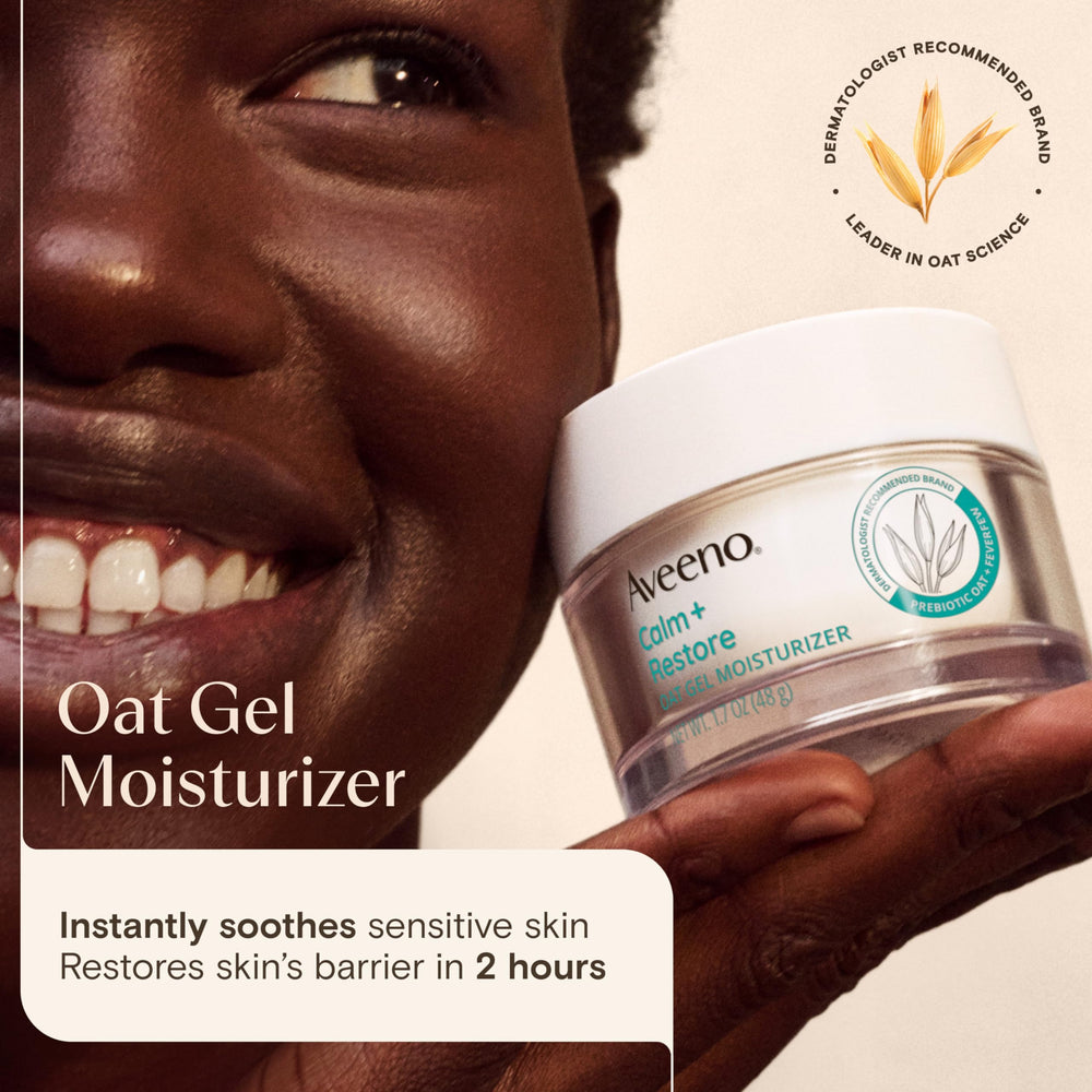 Aveeno Calm et Restore gel visage: absorption rapide pour une utilisation quotidienne.