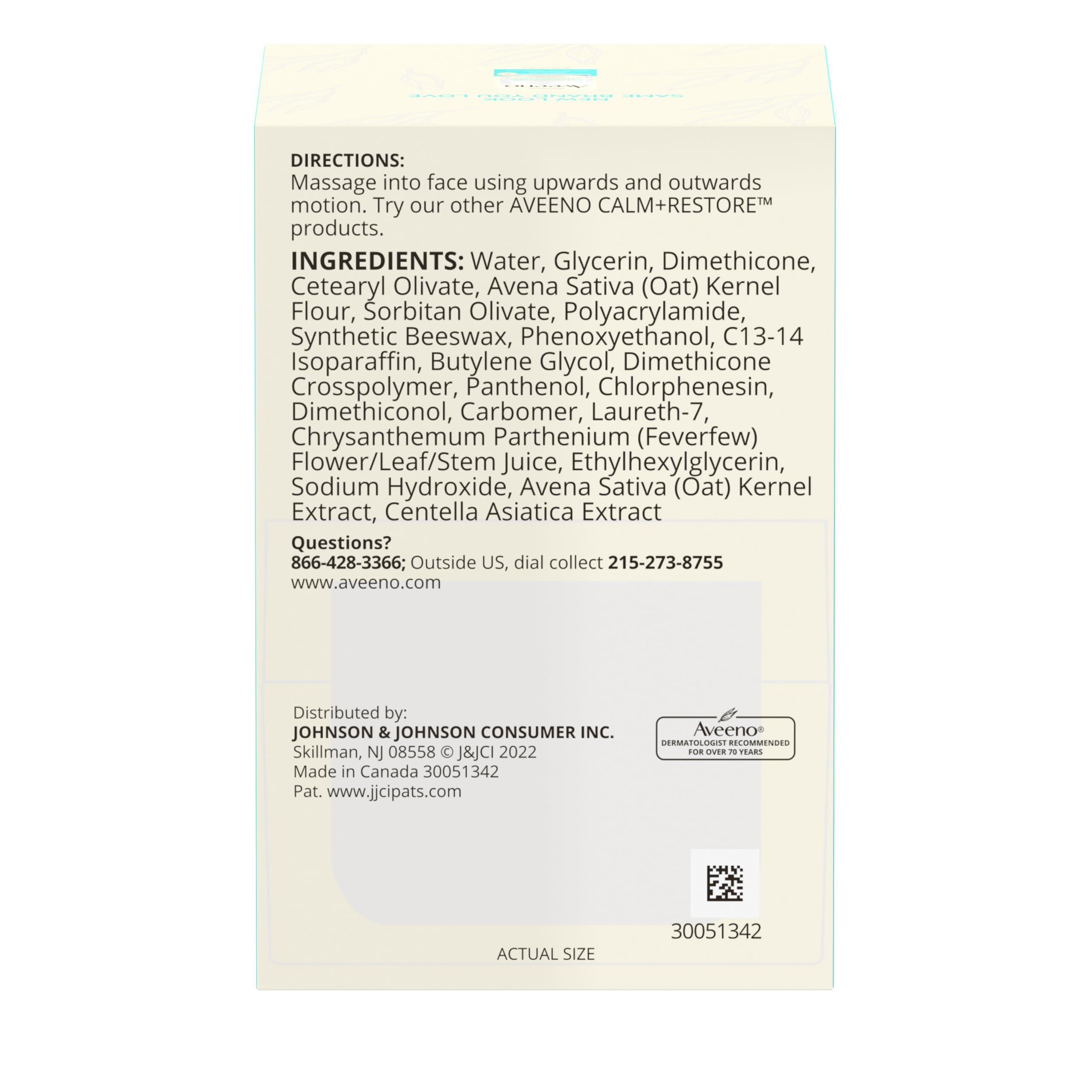 Aveeno Calm et Restore hydratation 24 heures: peau douce toute la journée.