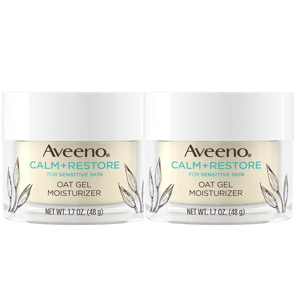 Aveeno Calme et Restaure flacon gel visage, hydratation légère pour peaux sensibles.