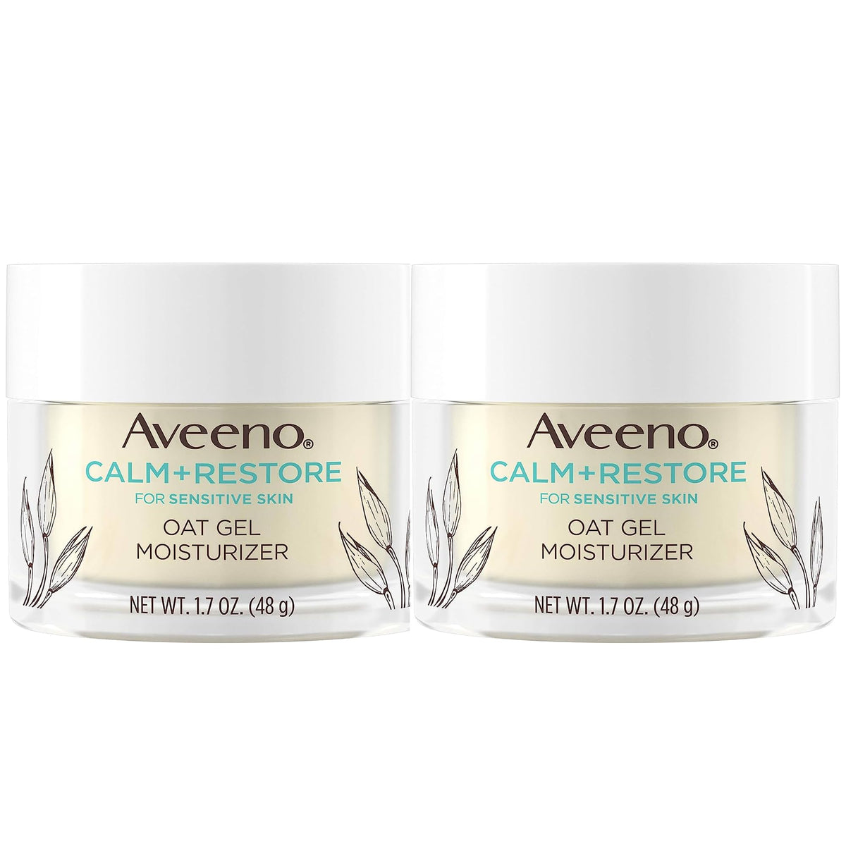 Aveeno Calme et Restaure flacon gel visage, hydratation légère pour peaux sensibles.