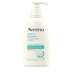 Aveeno Calm Restore: bouteille sans parfum prête à hydrater peau sensible.