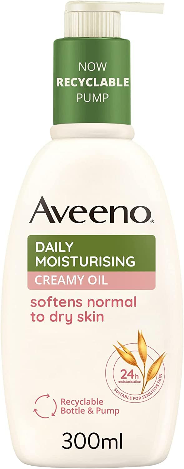 Aveeno Crème Huile Hydratante Crémeuse 300ml avec pompe, hydratation pratique.