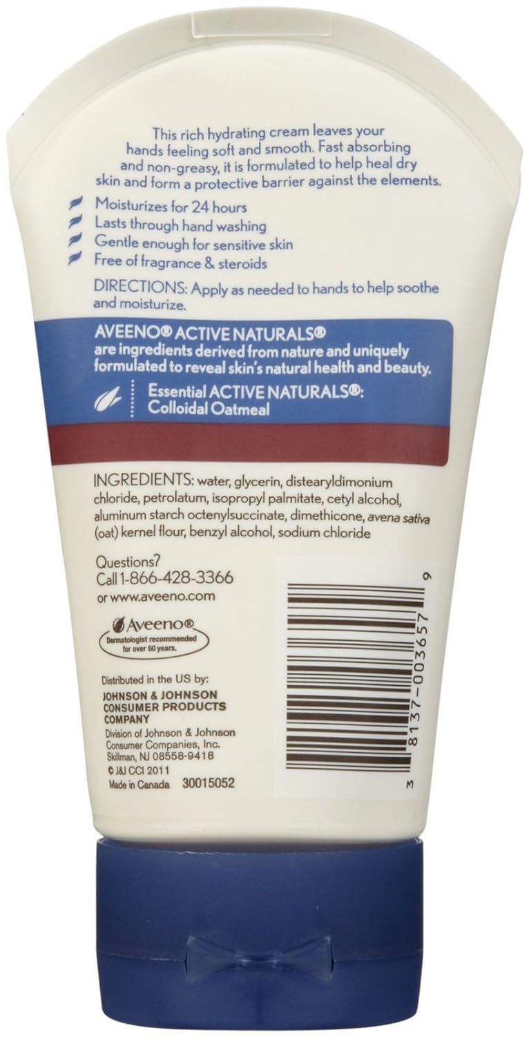 Aveeno crème mains intenses, usage quotidien simple après lavage.