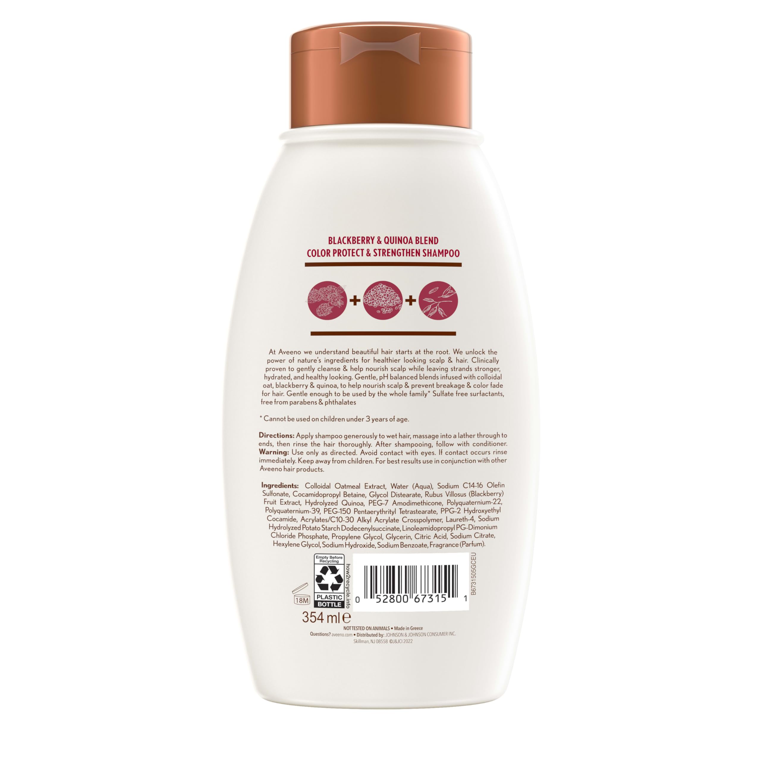 Aveeno Emballage 12oz, étiquette claire indiquant la taille pratique.
