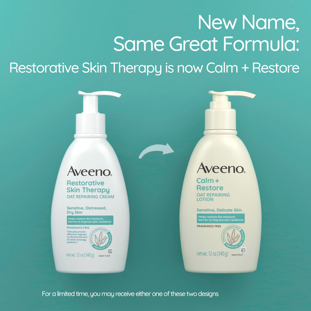 Aveeno Calm Restore: formule avoine et prébiotique pour peaux sensibles.