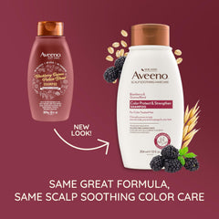 Aveeno Shampoing mûre et quinoa, texture légère et parfum fruité.