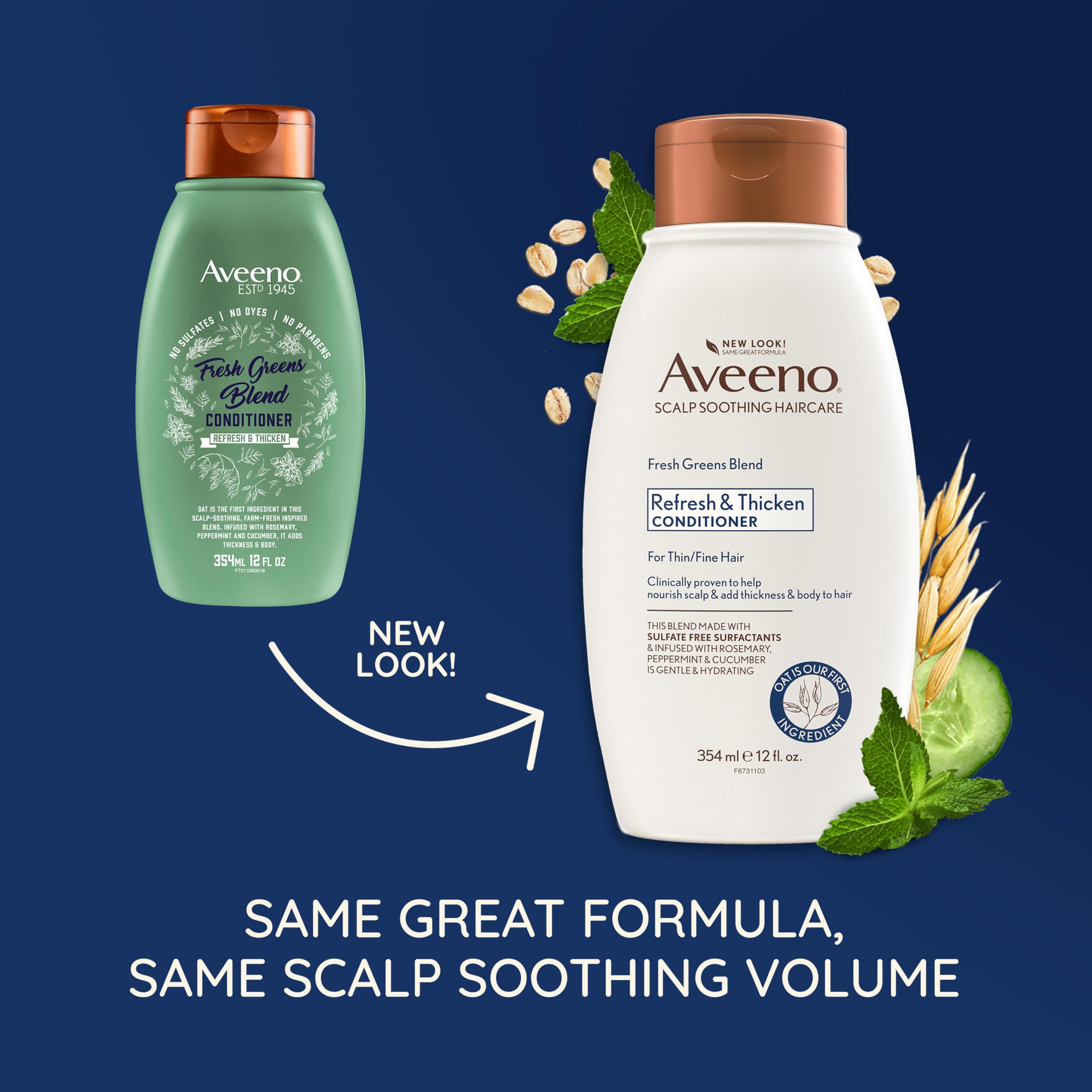 Aveeno Fresh Greens Blend: ingrédients concombre et romarin pour soin capillaire naturel.