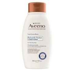 Aveeno Fresh Greens Blend: bouteille d'après-shampoing pour cheveux fins, offrant volume et fraîcheur.