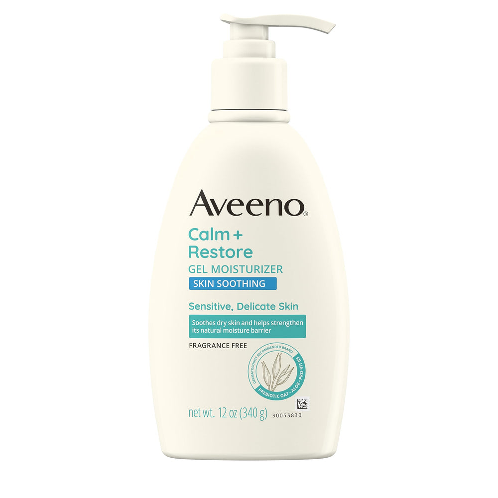 Aveeno Gel Calm et Répare, bouteille pratique assurant hydratation durable.