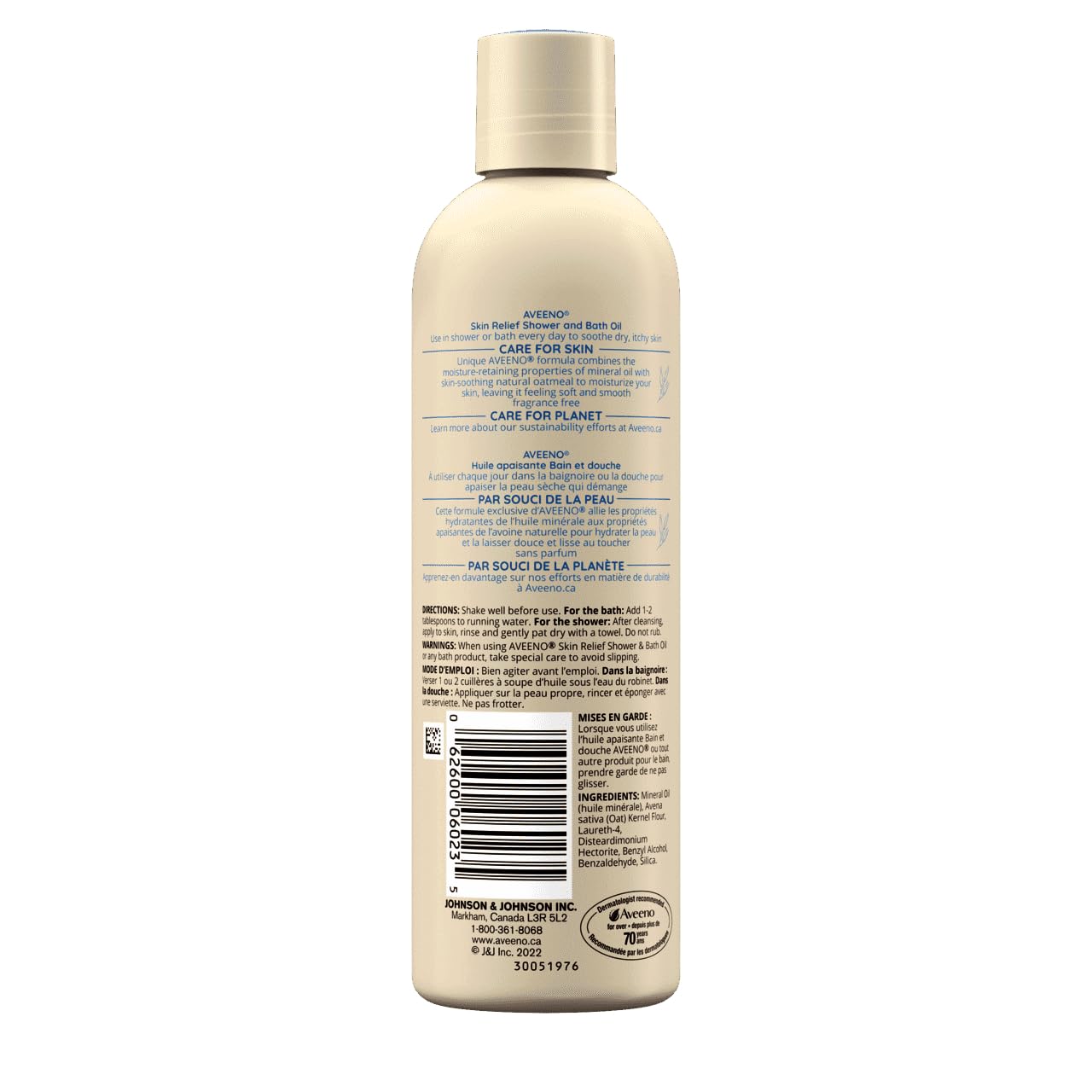 Aveeno Huile Douche et Bain Soulagement Peau, emballage de 3 bouteilles 10 onces, pratique pour la famille.