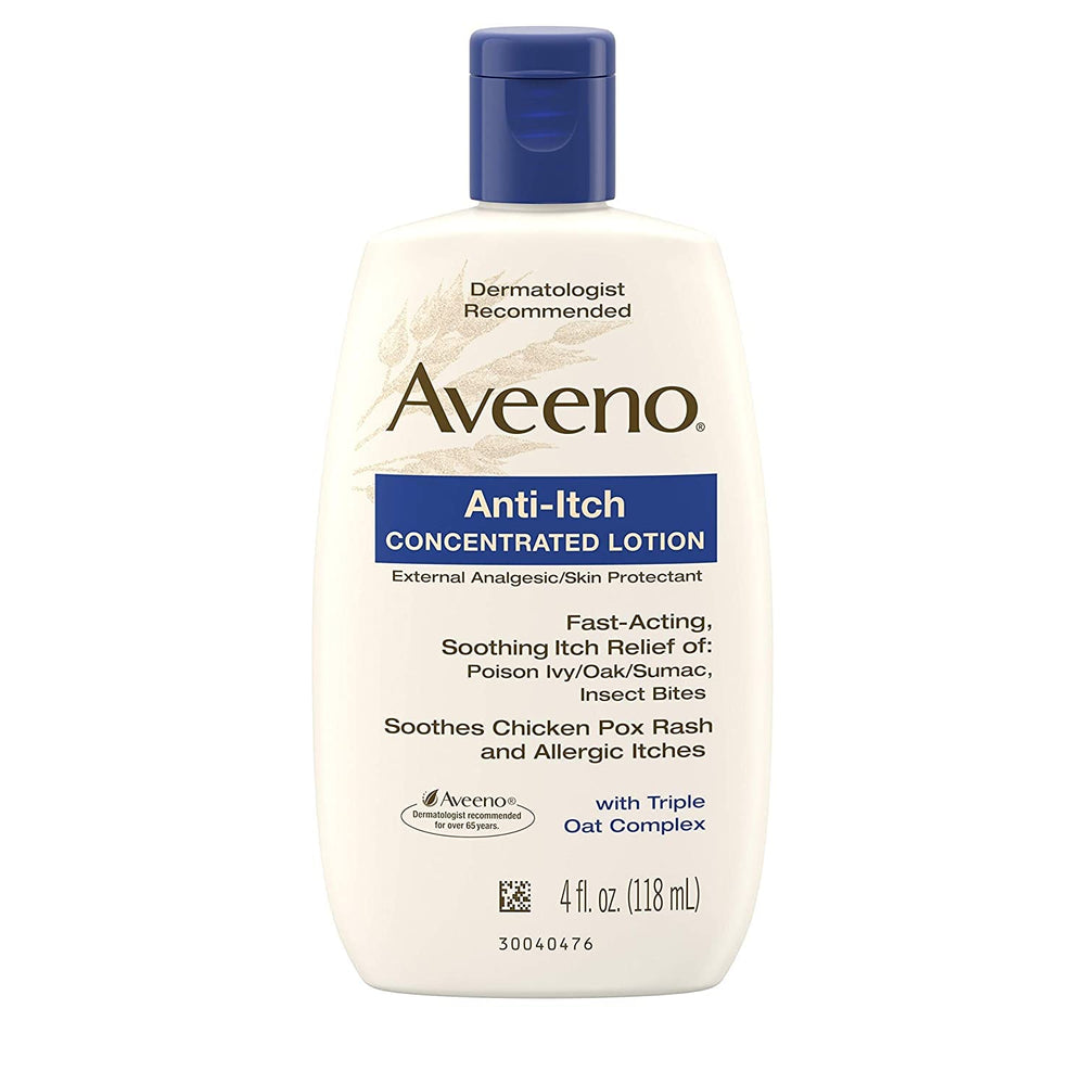Lotion anti-démangeaisons Aveeno idéale pour le quotidien et irritations mineures.