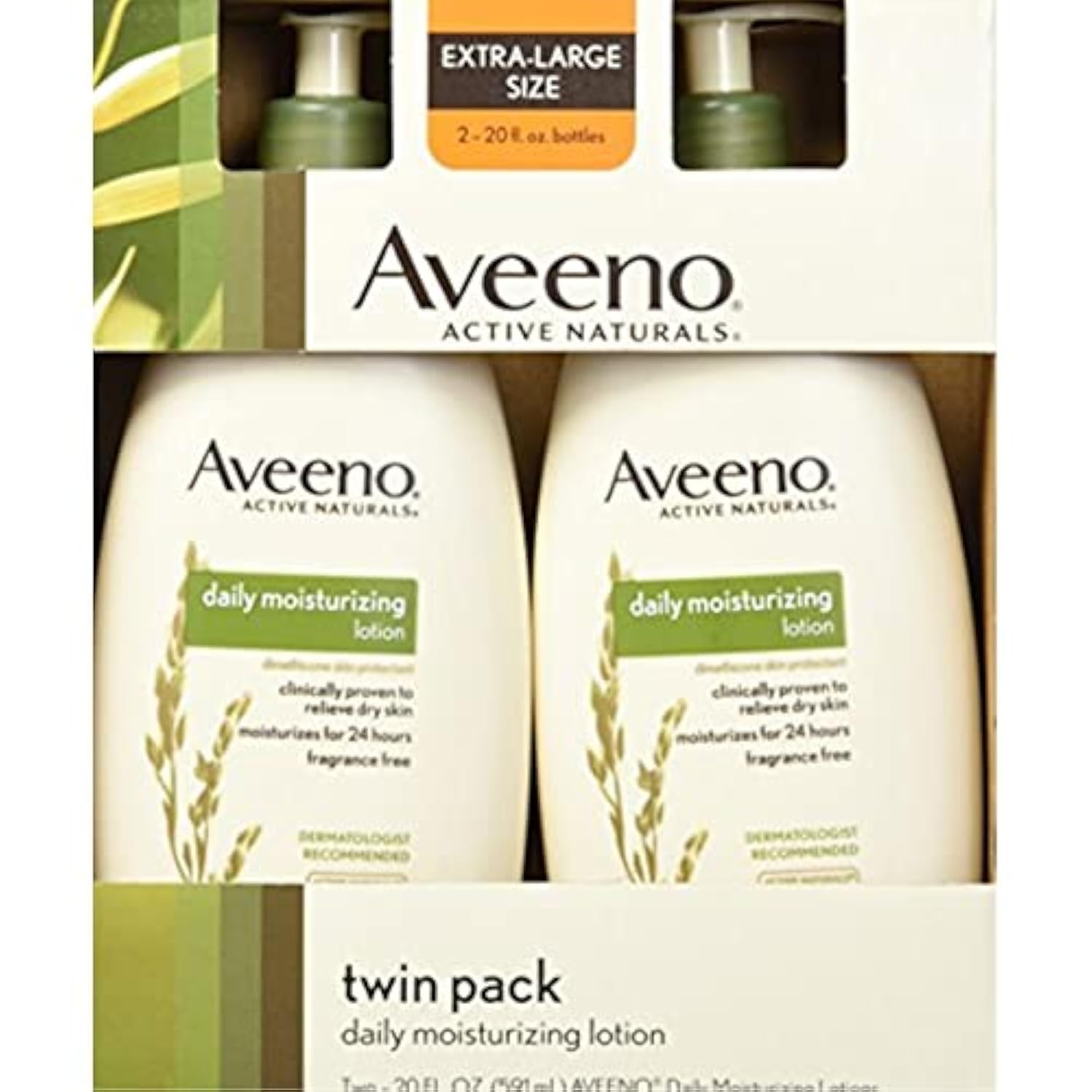 Aveeno Lotion Hydratante Quotidienne, lot de 2 bouteilles pompe, hydratation durable.