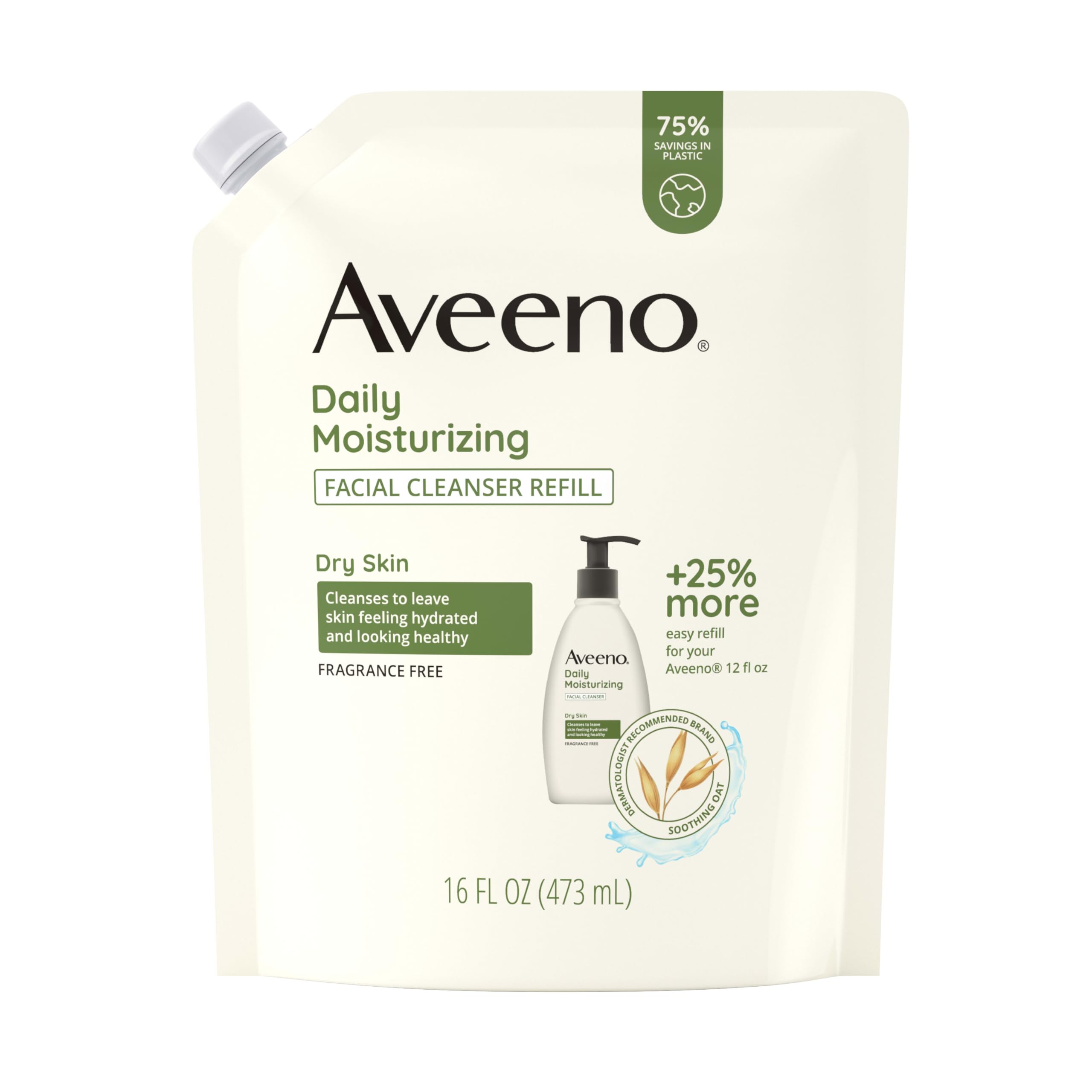 Aveeno nettoyant visage hydratant recharge 16oz: nettoie en douceur et hydrate la peau.