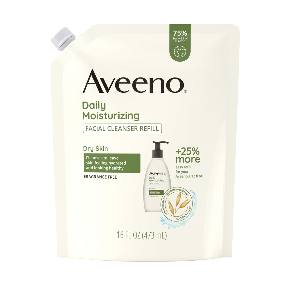 Aveeno nettoyant visage hydratant recharge 16oz: nettoie en douceur et hydrate la peau.
