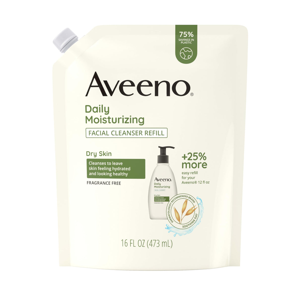 Aveeno nettoyant visage hydratant recharge 16oz: nettoie en douceur et hydrate la peau.