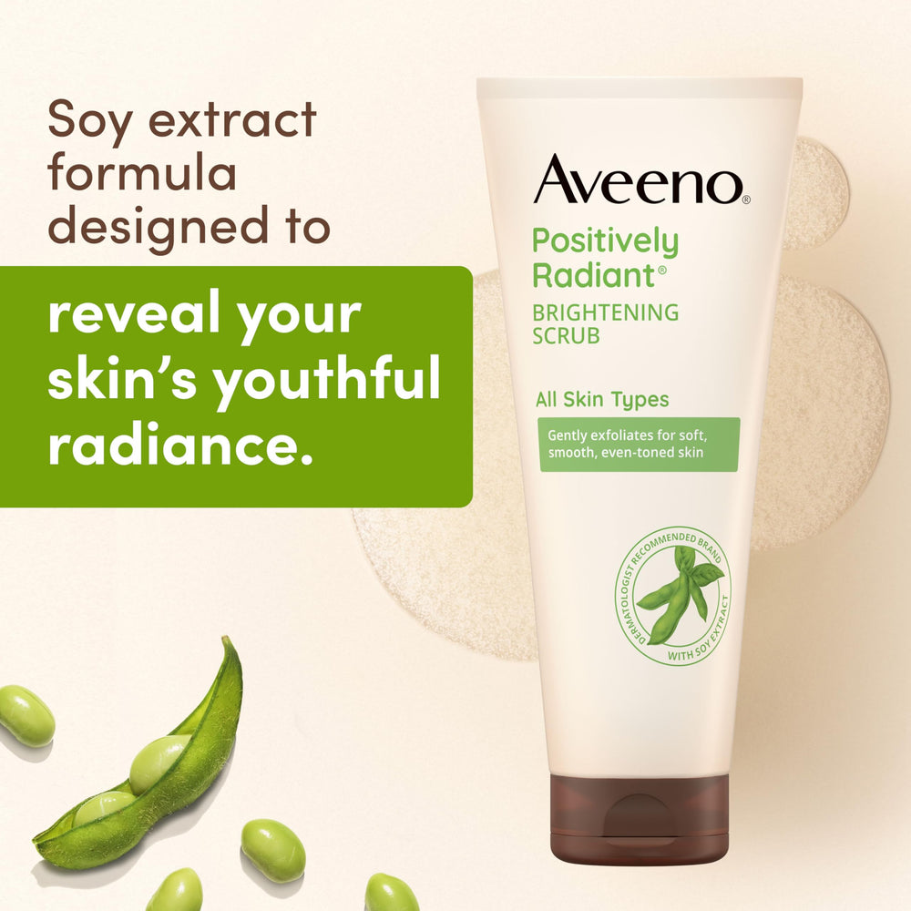 Nettoyant visage exfoliant Aveeno Positively Radiant nettoie et harmonise la peau.