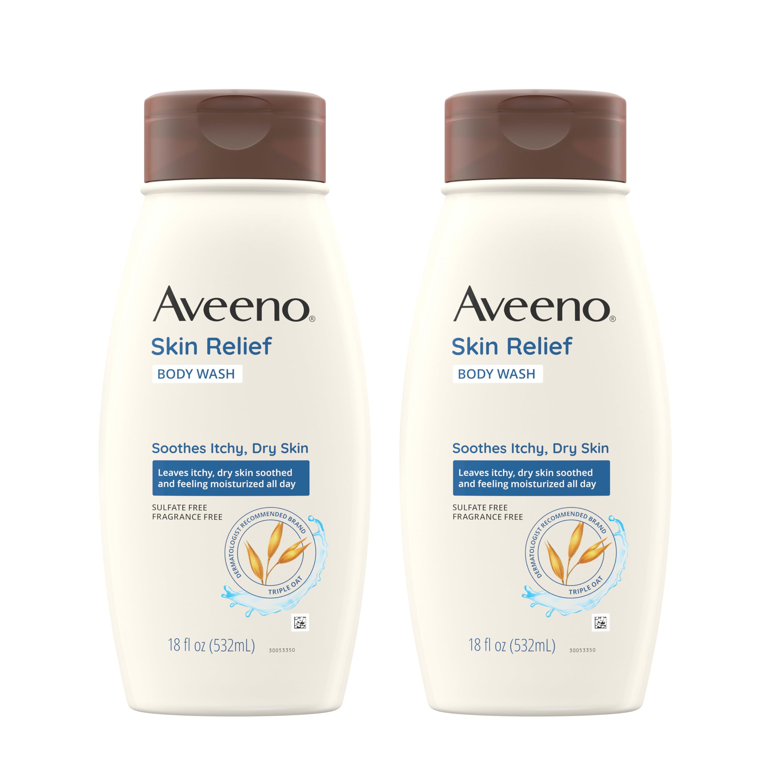 Gel douche Aveeno Relief Peau, une bouteille qui nettoie en douceur et hydrate la peau sensible.