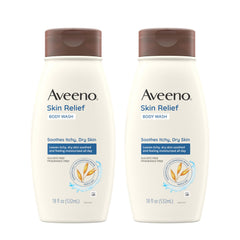 Gel douche Aveeno Relief Peau, une bouteille qui nettoie en douceur et hydrate la peau sensible.