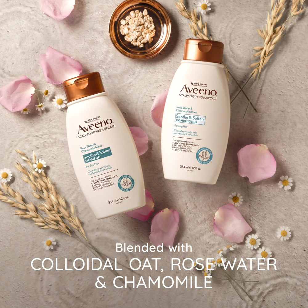 Aveeno Shampoing eau de rose et camomille – ingrédients avoine apaisants.