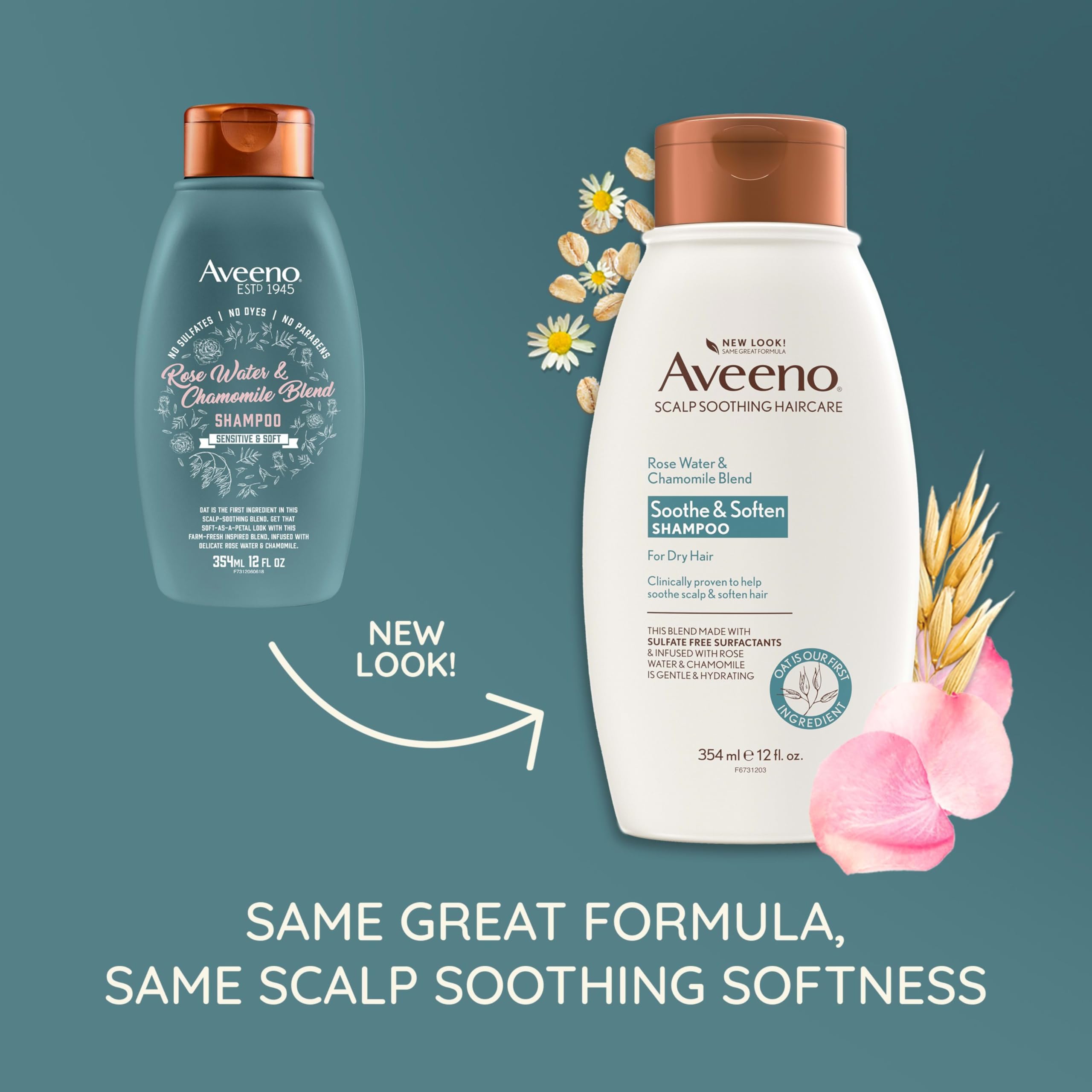 Aveeno Shampoing eau de rose et camomille – mousse, nettoyage doux sans sulfates.