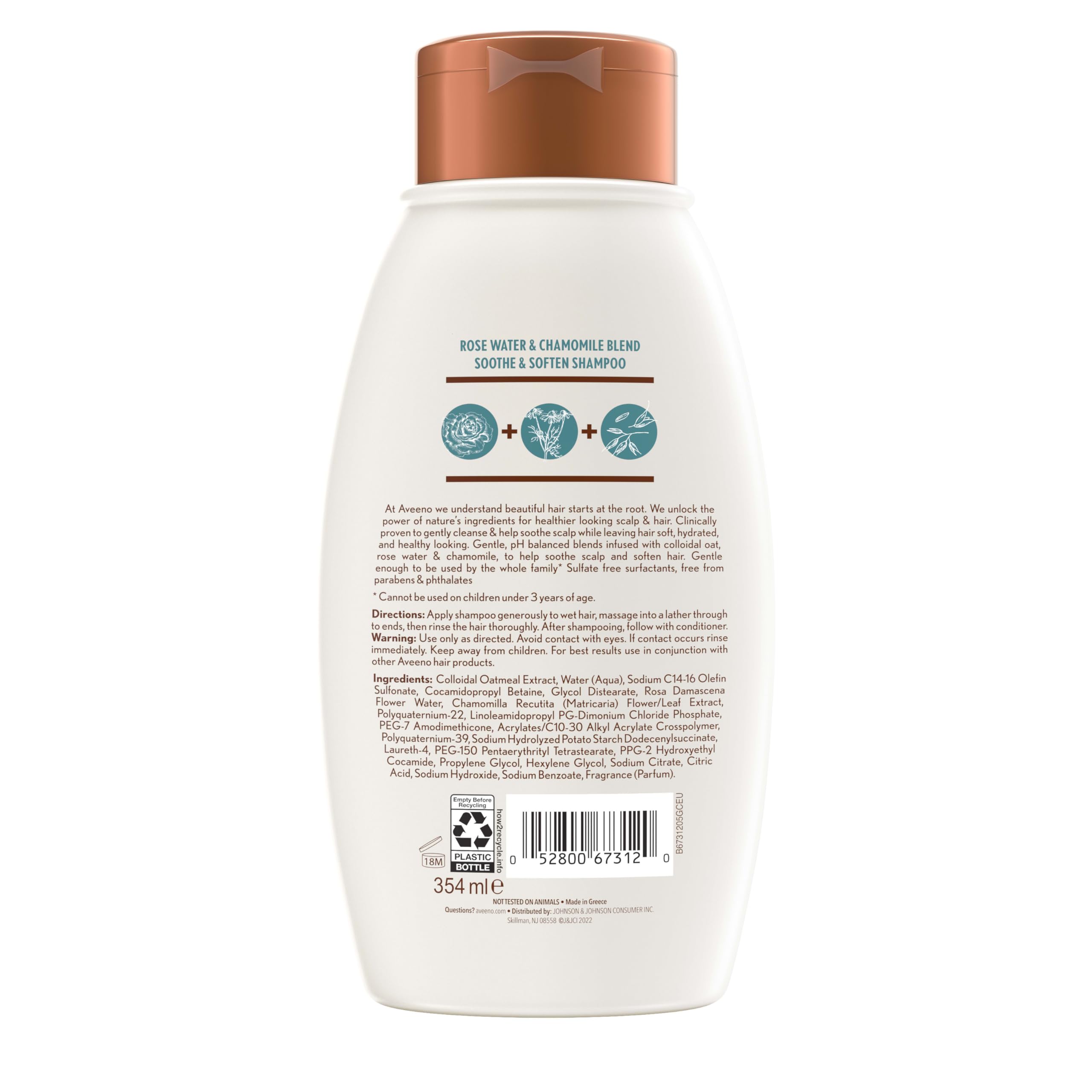 Aveeno Shampoing eau de rose et camomille – expérience spa à domicile pour cheveux éclatants.