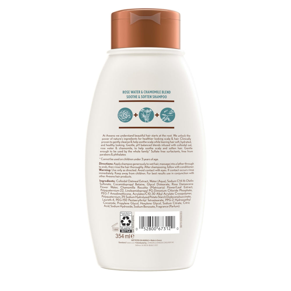 Aveeno Shampoing eau de rose et camomille – expérience spa à domicile pour cheveux éclatants.