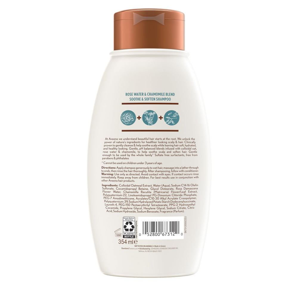 Aveeno Shampoing eau de rose et camomille – routine capillaire équilibrante.
