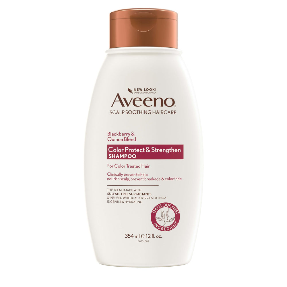 Aveeno Shampoing Protection Couleur, flacon, protège les cheveux colorés et apaise le cuir chevelu.