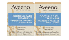 Aveeno traitement bain apaisant sans parfum, emballage boîte pratique pour peau sensible.