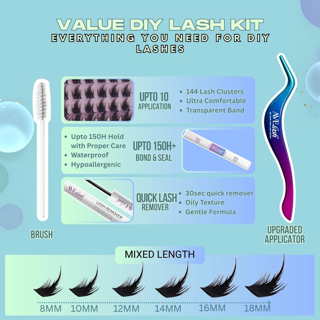 AVELASH Kit DIY Cils 120 clusters facilite la pose rapide.