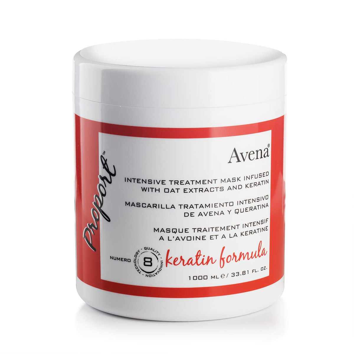 Avena masque keratine avoine, flacon visible, soin profond pour cheveux poreux.