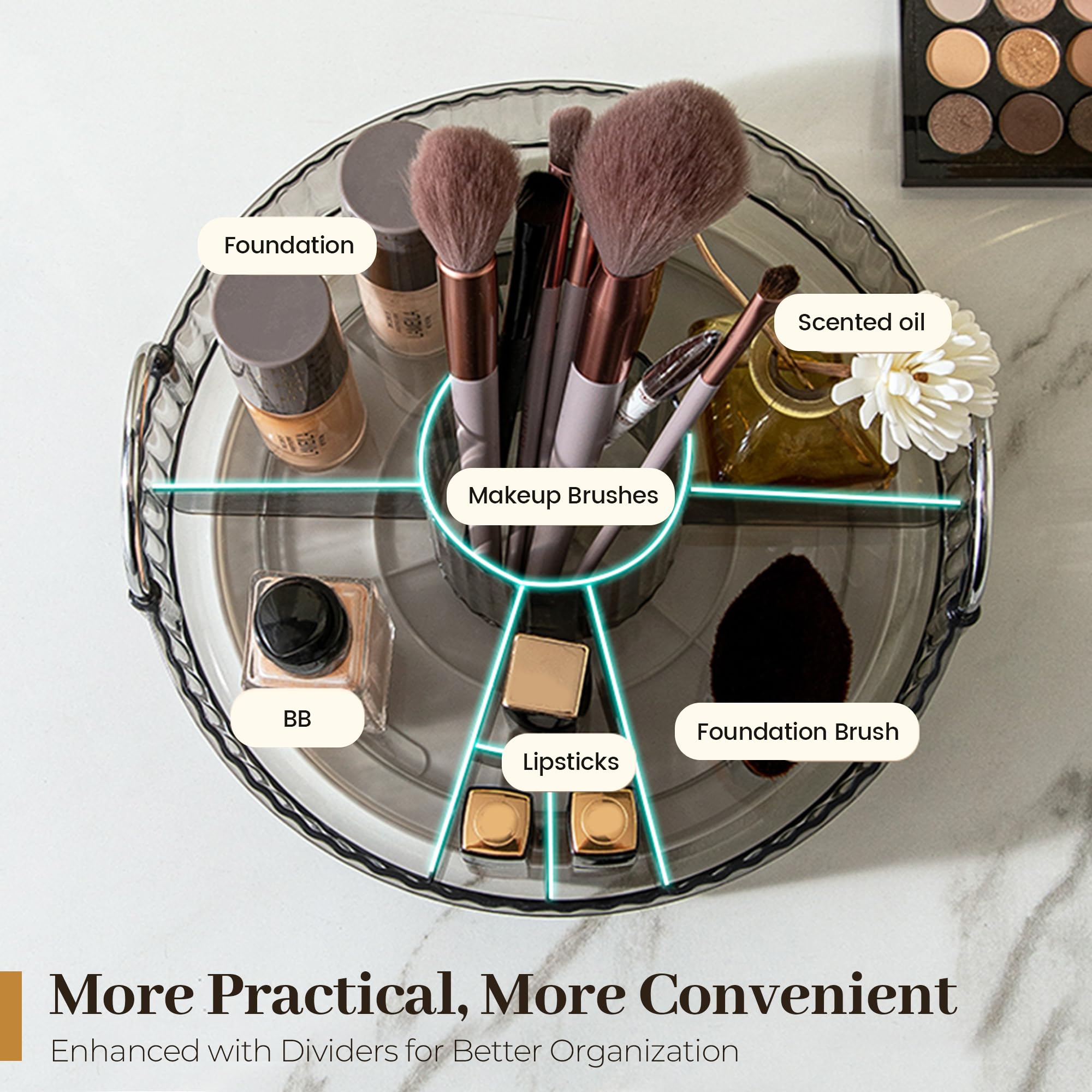 Aveniee gain d'espace: organise parfum et soins sans encombrement.