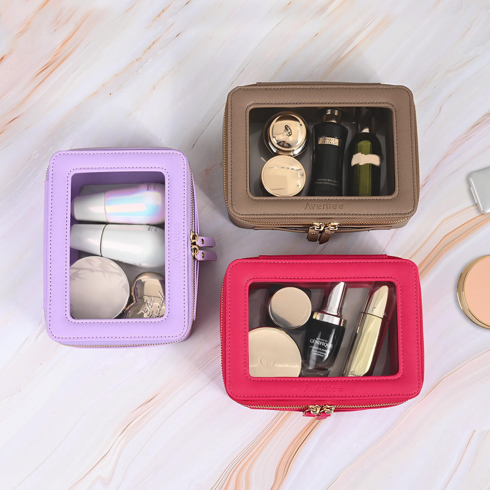 Aveniee accessoire de voyage taupe, format compact pour votre routine beauté.