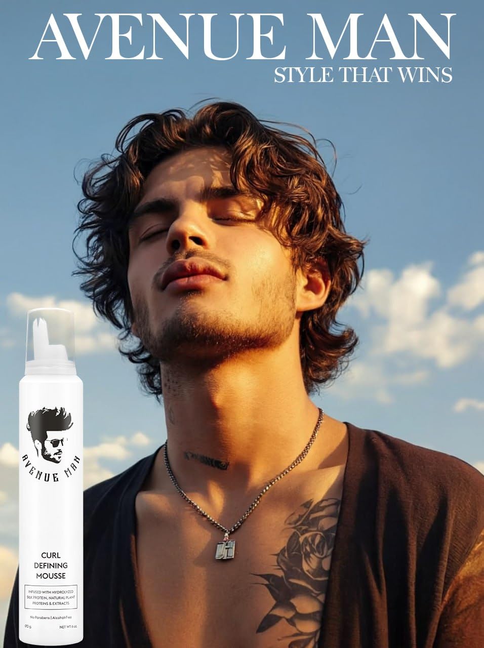 Avenue Man Mousse texture légère et corps volumineux sur cheveux bouclés