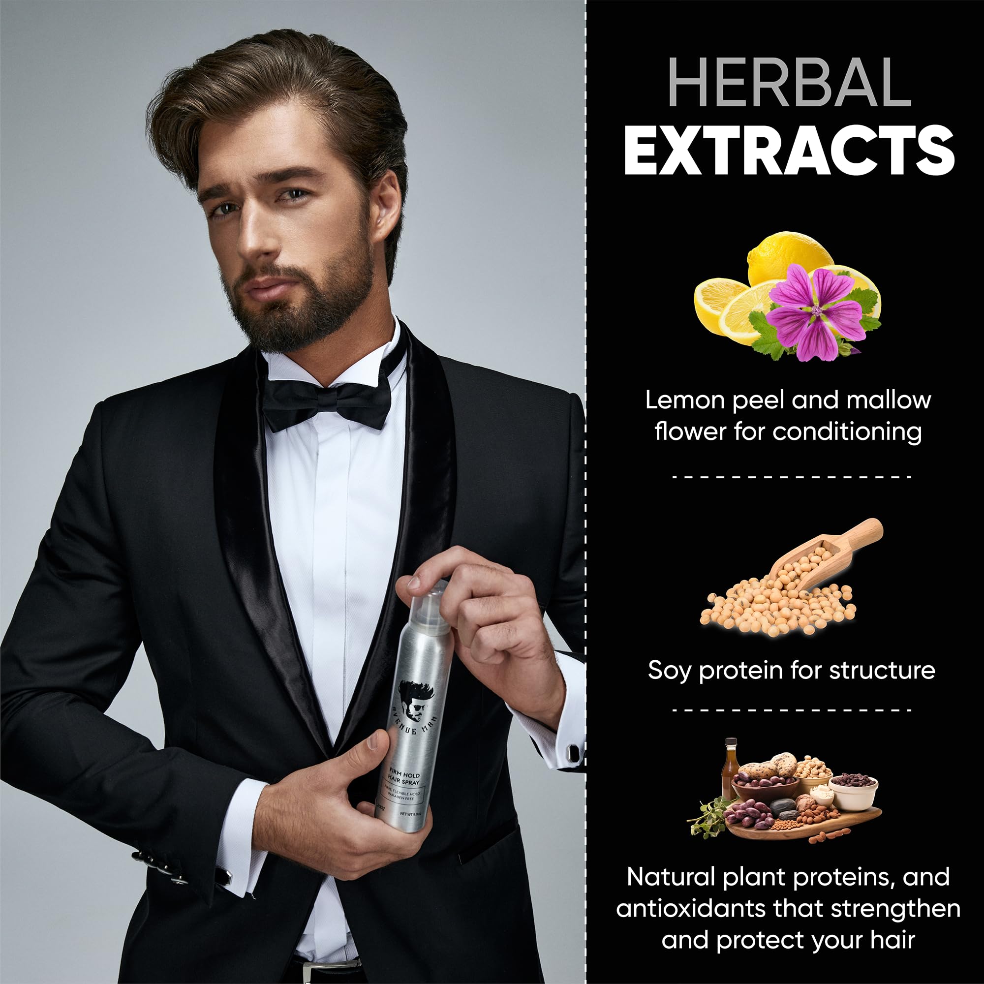 Avenue Man Texture Spray — main en action appliquant la brume pour une texture souple.