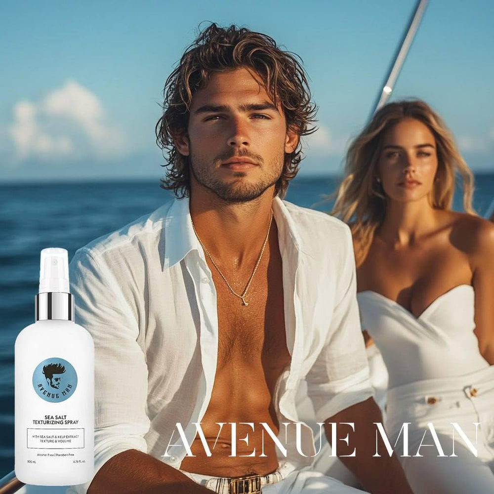 Avenue Man spray texture cheveux sel marin pour une tenue durable.