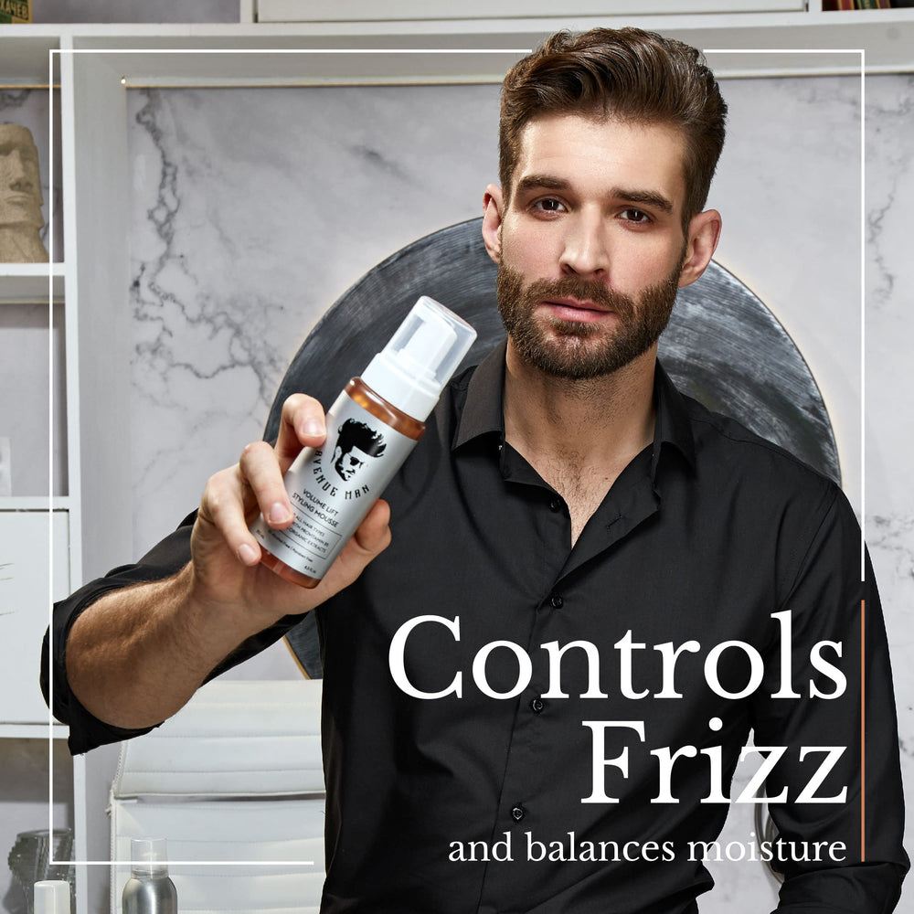 Avenue Man Volume Lift Mousse facilite le coiffage quotidien avec tenue naturelle.