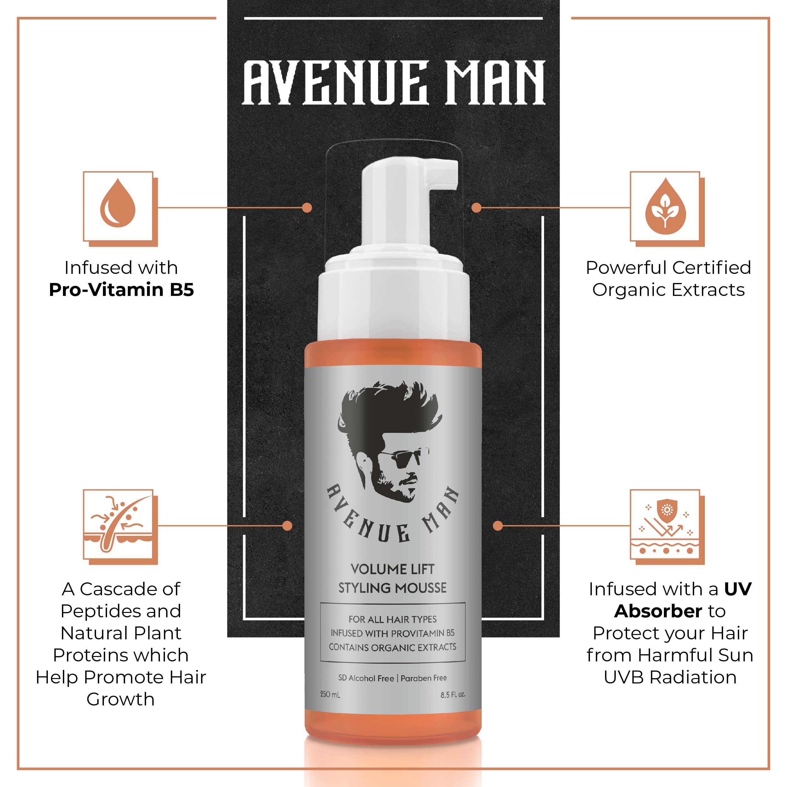 Avenue Man Volume Lift Mousse montre texture mousseuse qui apporte du corps.