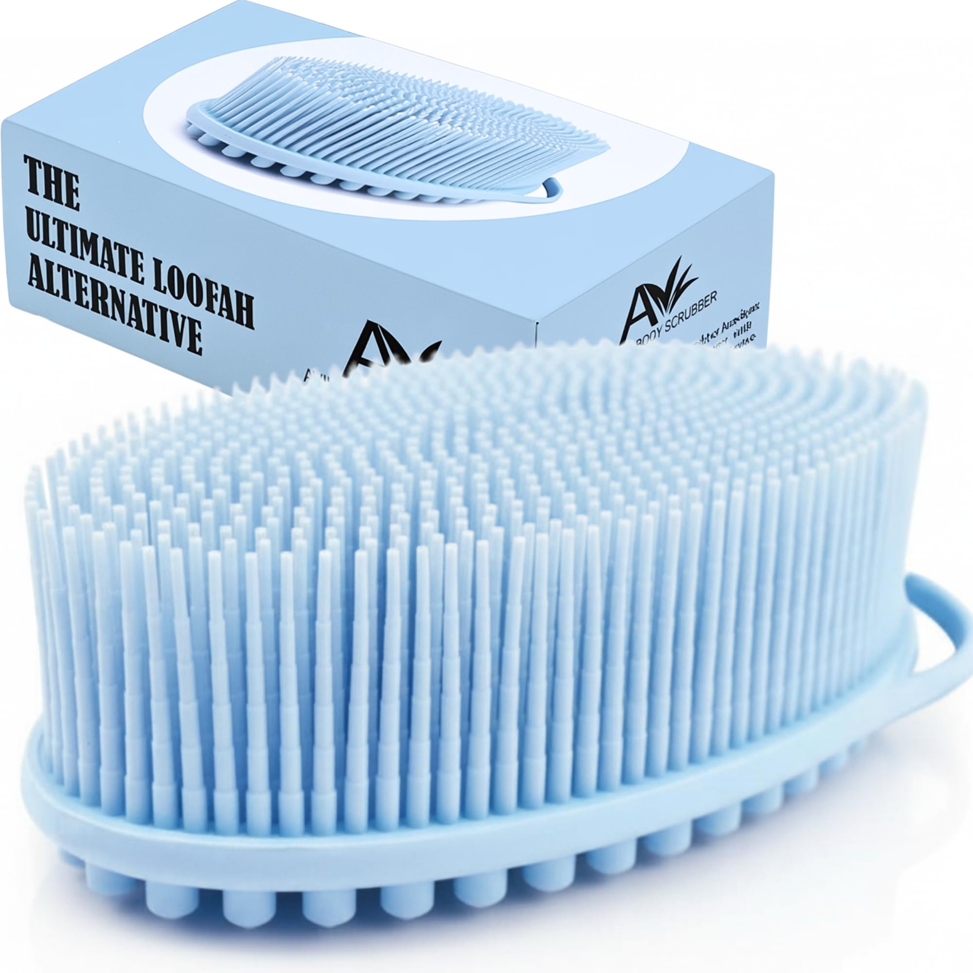 Avilana brosse-douche silicone double-face pour une exfoliation douce et hygiène durable.